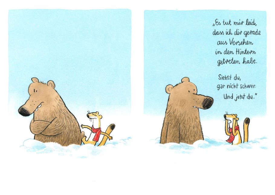 Das war doch keine Absicht! Ein Bär-und-Wiesel-Bilderbuch übers Entschuldigen von Jörg Mühle