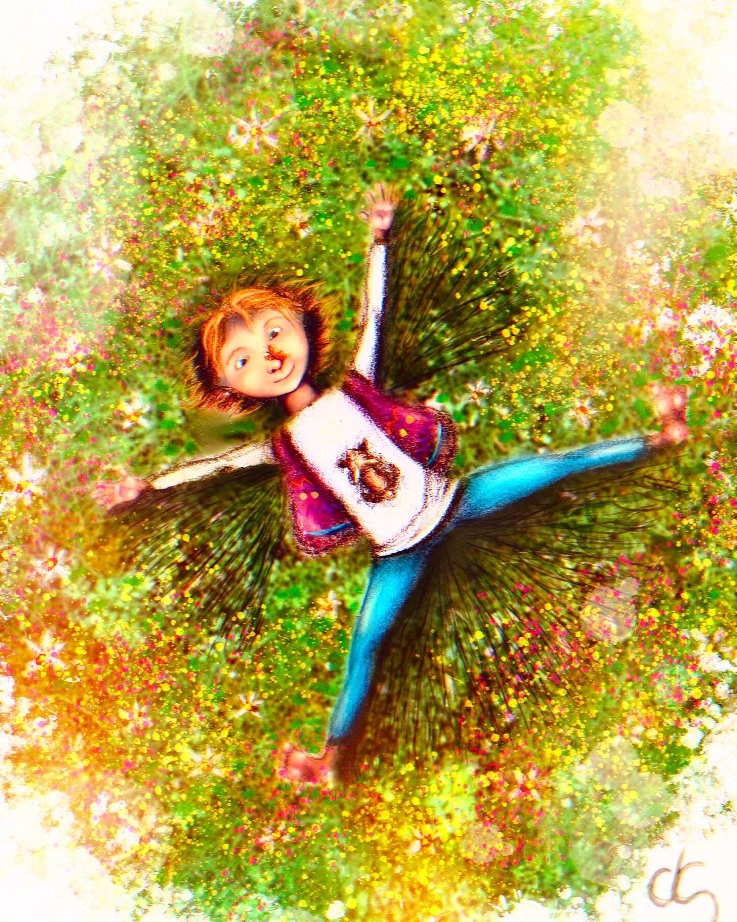 Kunstdruck Schneeengel im Frühling / Frühlingsblumen-Engel