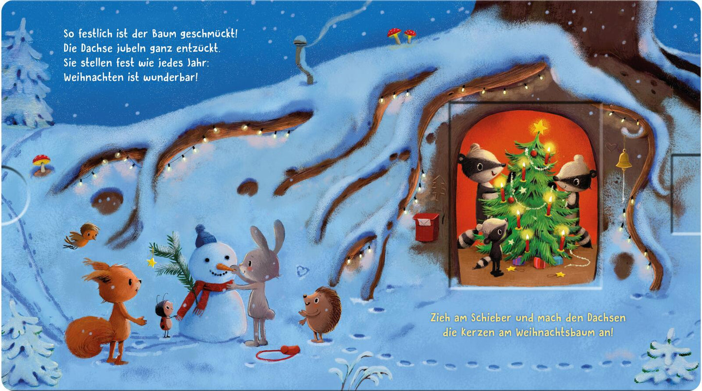 Es leuchtet im Wald, kommt Weihnachten bald? Zauberhaftes Mitmachbuch mit Schiebeelementen von Anja Kiel und Marina Rachner