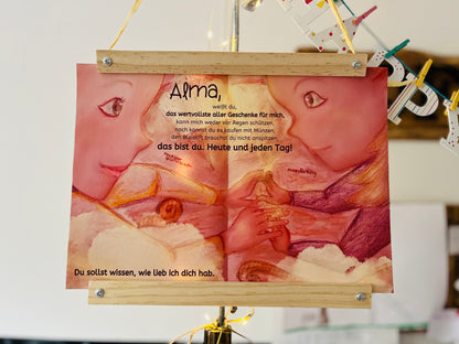 Selbstwertgefühl stärkender Kunstdruck auf Leinwand (100% Baumwolle) mit dem Namen deines Kindes DIN A4