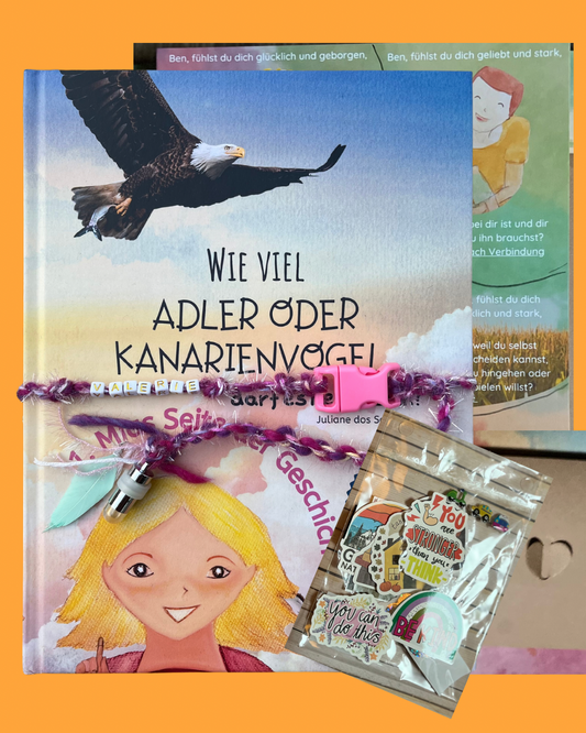 Kinderbuch „Adler oder Kanarienvogel" - Als handmade Geschenkset inklusive Namen deines Kindes Anhänger und Lampe ISBN-13 979-8386980870