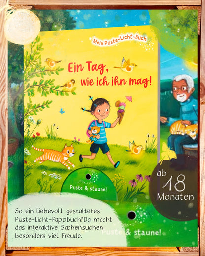 Puste-Licht-Buch: Ein Tag, wie ich ihn mag! | Mitmachbuch ab 18 Monaten