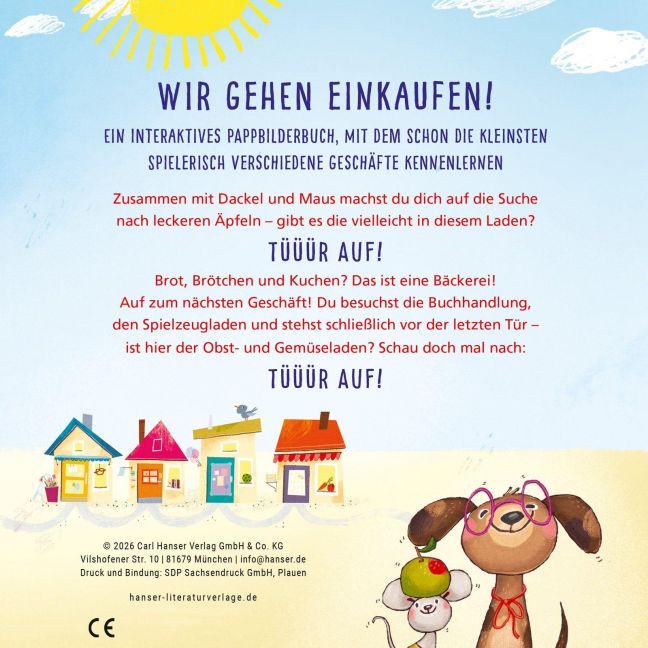 Tür auf für Dackel und Maus – Interaktives Pappbilderbuch ab 2 I Backcover I Wir gehen einkaufen