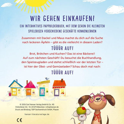 Tür auf für Dackel und Maus – Interaktives Pappbilderbuch ab 2 I Backcover I Wir gehen einkaufen