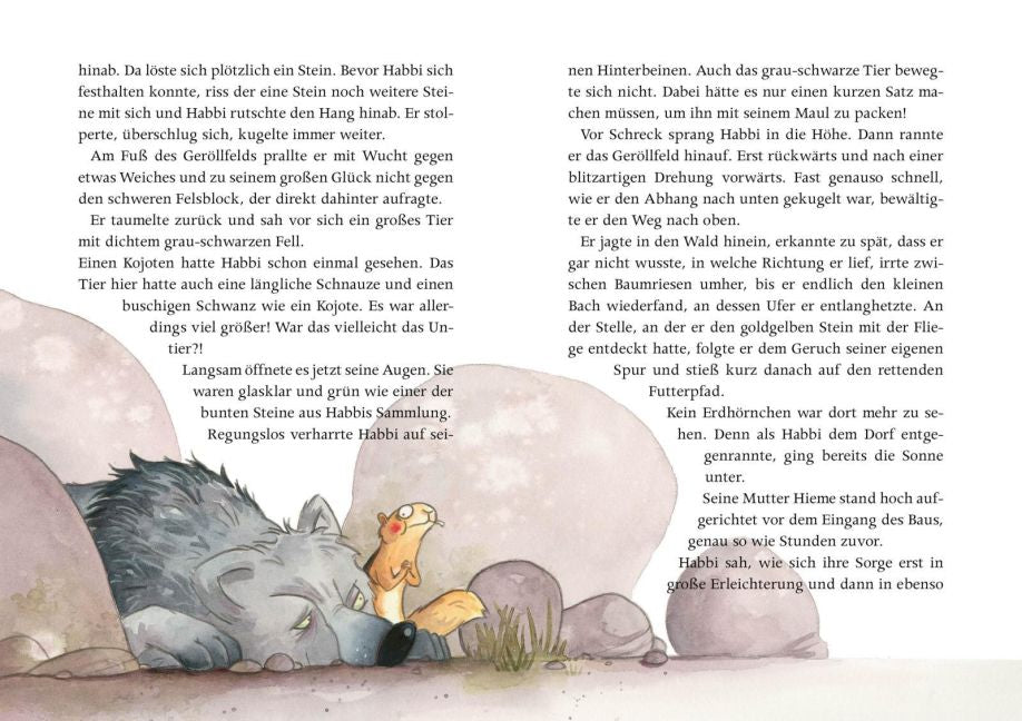 Ein Freund wie kein anderer – Kinderbuch ab 6 von Oliver Scherz I Blick in Buch: Erdhörnchen trifft auf Wolf