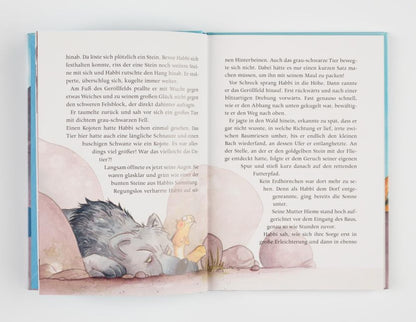 Ein Freund wie kein anderer – Kinderbuch ab 6 von Oliver Scherz I Blick in Buch: aufgeschlagenes Buch über die erste Begegnung der Freunde