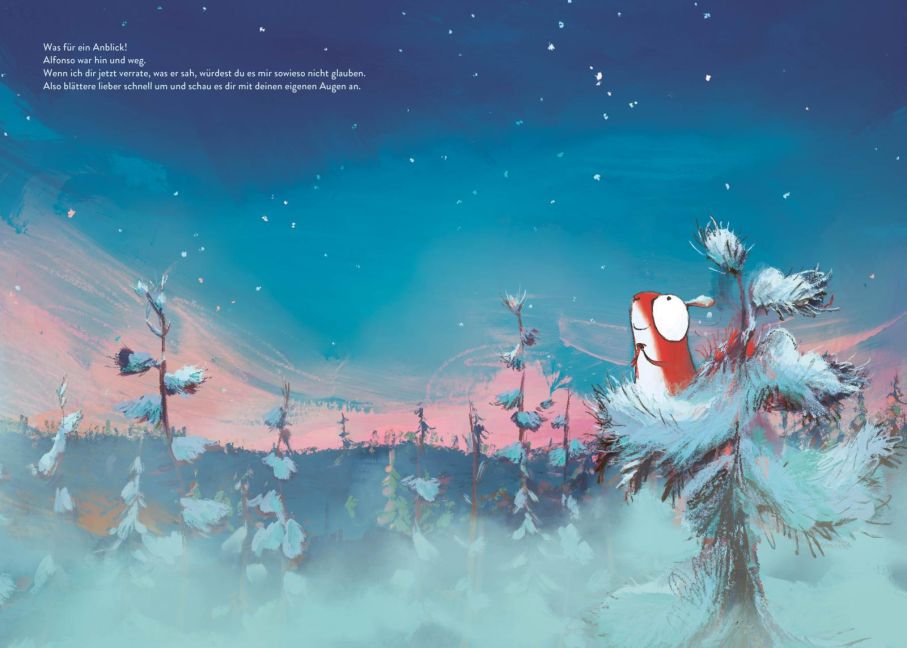 Alfonso und die Wolken – Bilderbuch ab 5 | Juliane empfiehlt I Blick in Buch: Das Eichhörnchen ist verzaubert vom Winterhimmel