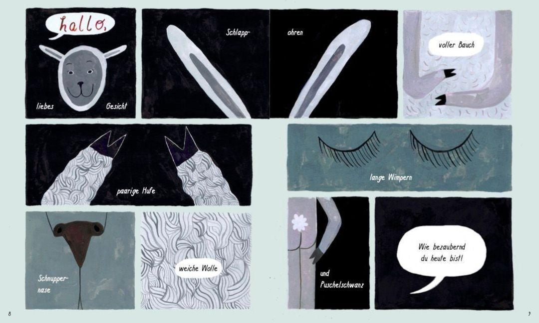 Der Wolfspelz – Graphic Novel ab 6 Jahren | Mut & Selbstakzeptanz I Blick in Buch: Vorstellung des Schafs