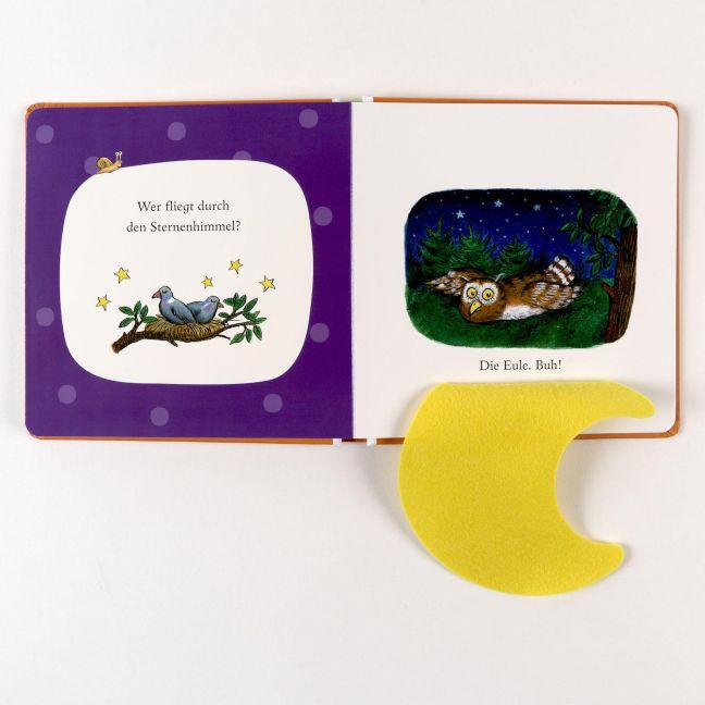 Wer versteckt sich an Halloween? Fühlbuch ab 1 Jahr I Die Eule versteckt sich hinter dem Mond aus Filz